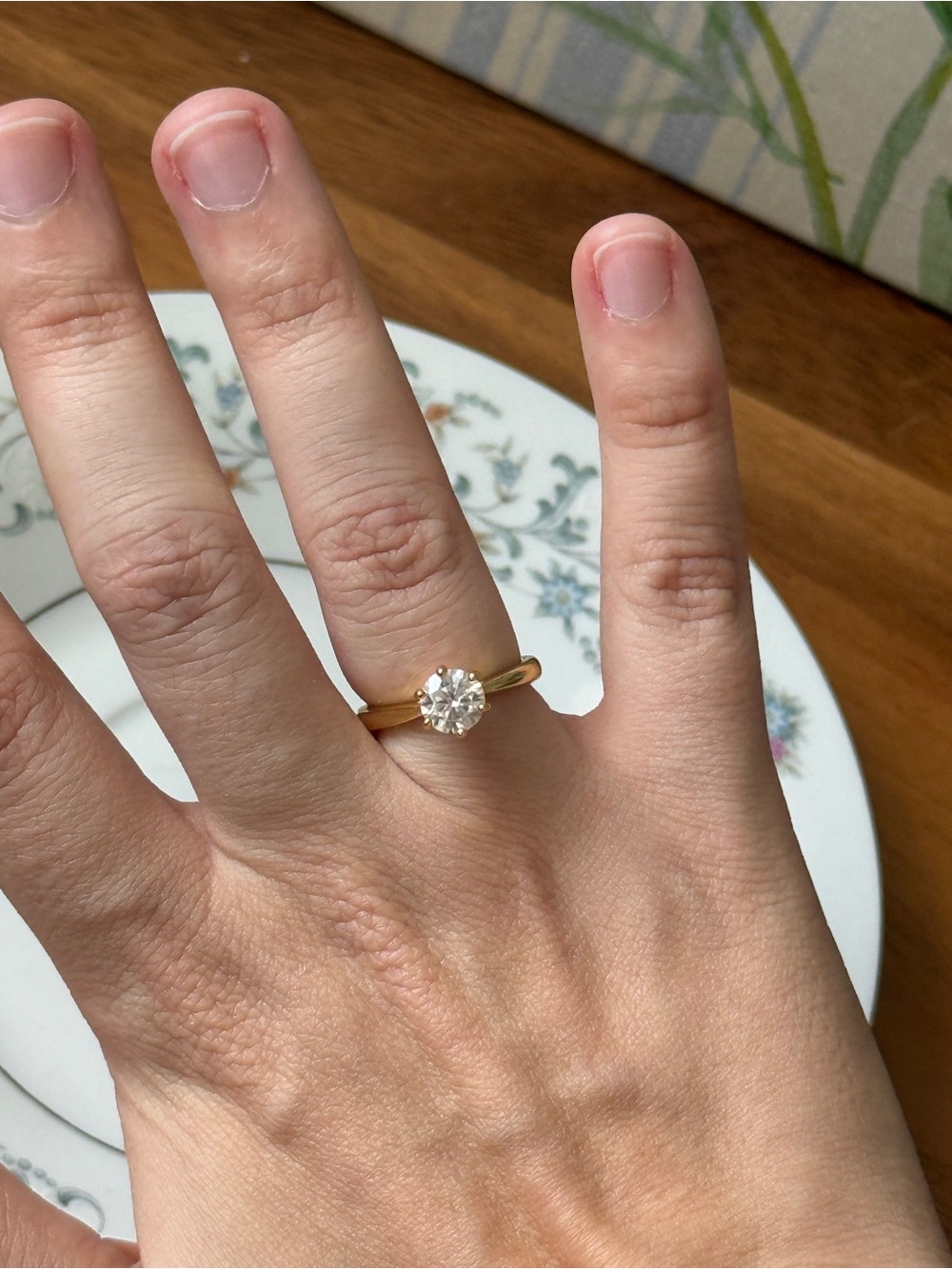 1CT Moisinite Yellow Gold plated Solitaire Ring size adjustable 5-12